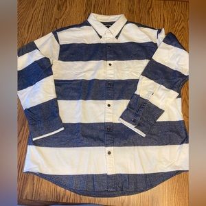 NWOT XL Lands’ End Shirt, Blue and White Stripe Nautical Flannel Traditional Fit